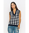 Дамски памучен пуловер без ръкави на каре в тъмносиньо и бяло Ledora-2 снимка