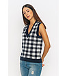 Дамски памучен пуловер без ръкави на каре в тъмносиньо и бяло Ledora-3 снимка
