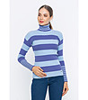 Памучен дамски пуловер на райе в синьо и лилаво Ambra-0 снимка