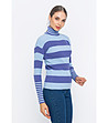 Памучен дамски пуловер на райе в синьо и лилаво Ambra-3 снимка