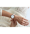 Сребрист дамски часовник с розова каишка Arleen-1 снимка