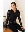 Черна дамска блуза с дантелени ръкави Imena-2 снимка