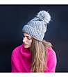 Сива дамска плетена шапка с помпон-0 снимка