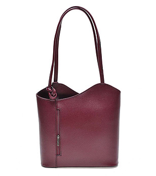 Дамска елегантна кожена чанта-раница в цвят бургунд Nadine снимка