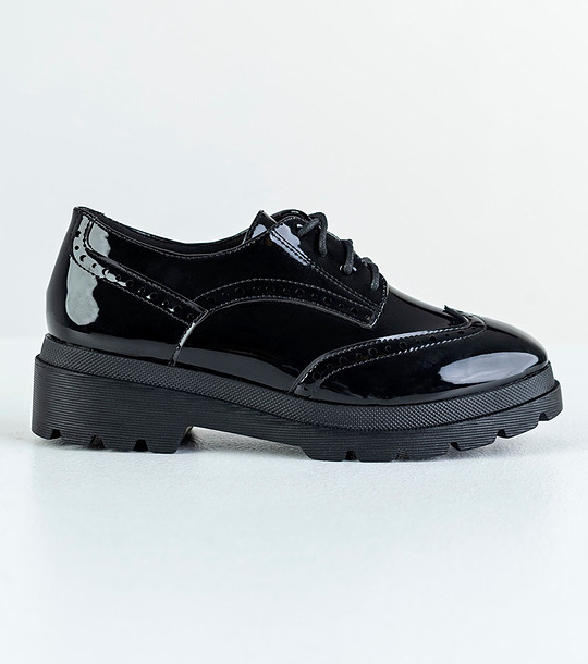Черни дамски лачени обувки оксфорд Simone снимка