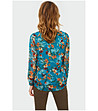 Дамска блуза в цвят тюркоаз с флорален принт-1 снимка