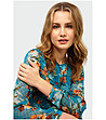 Дамска блуза в цвят тюркоаз с флорален принт-2 снимка