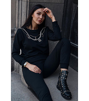 Дамски памучен комплект от блуза и панталон в черно Ana снимка
