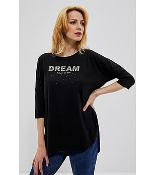 Черна дамска блуза с надпис Dream снимка