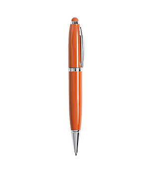 Оранжева химикалка със стилус и USB памет снимка