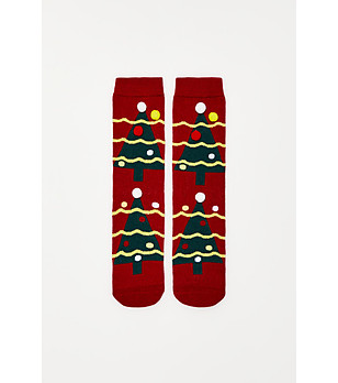 Коледни дамски чорапки в червено Елхички снимка