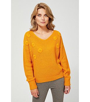 Дамски пуловер в цвят горчица снимка