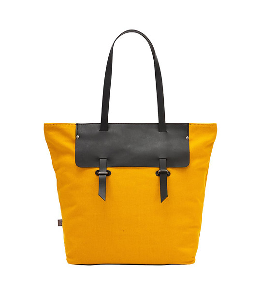 Дамска чанта в жълт нюанс Houston от текстил и естествена кожа снимка