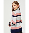 Дамски пуловер в сиво, розово и тъмносиньо-1 снимка
