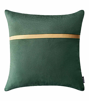 Зелена калъфка за възглавница със златист кант Be calm снимка