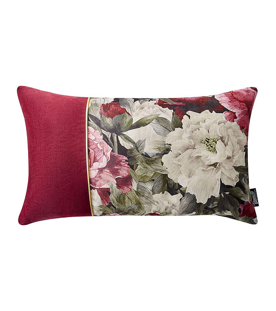 Правоъгълна калъфка за възглавница в бордо с принт божури Blossom снимка