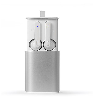 Бели Bluetooth® слушалки с кутия за зареждане снимка