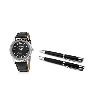 Комплект от часовник и две писалки в черно и сребристо снимка