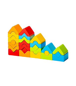 Комплект дървени блокчета Цветни кули снимка