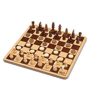 Дървен шах и дама 2 в 1 в метална кутия снимка