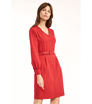 Червена рокля с колан Lamaila снимка