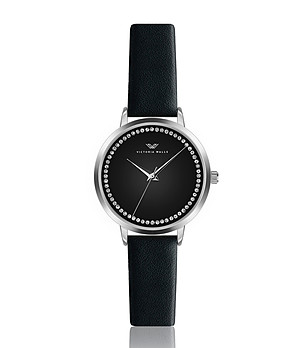 Дамски часовник в черно и сребристо с камъчета Ledora снимка