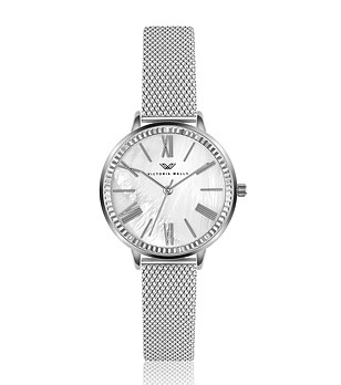 Сребрист дамски часовник с бял седефен циферблат Ann снимка