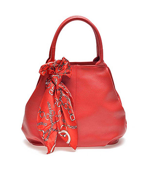 Червена дамска чанта от естествена кожа Nona снимка