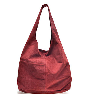 Дамска чанта в бордо от естествен велур Dora снимка