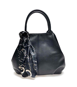 Черна дамска чанта от естествена кожа Nona снимка