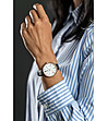 Дамски розовозлатист часовник с бял циферблат и черна каишка Ann-1 снимка