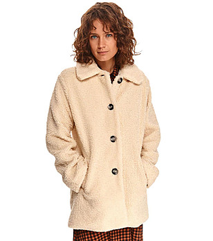 Светлобежово дамско пухкаво палто Kalona снимка