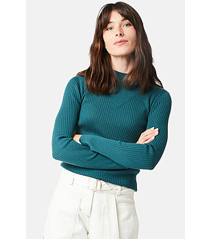 Вълнен дамски пуловер в тъмнозелено Beata снимка