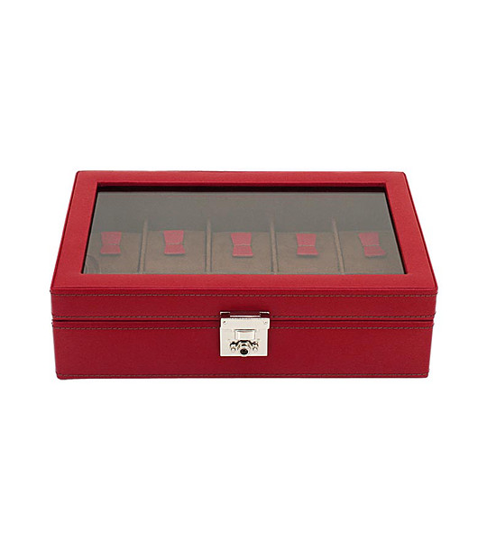 Червена кутия за часовници от естествена кожа снимка