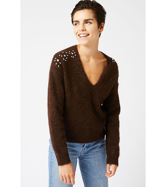 Кафяв дамски пуловер с мохер и вълна Samana снимка