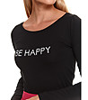 Черна памучна дамска блуза с надпис Be happy-3 снимка