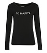 Черна памучна дамска блуза с надпис Be happy-4 снимка