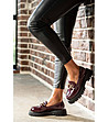 Дамски обувки тип мокасини в цвят бургунд-1 снимка