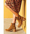 Велурени дамски боти на ток в цвят коняк  Aline-1 снимка