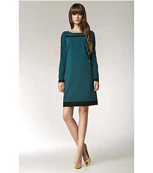 Зелена рокля с контрастни ленти Liddy снимка