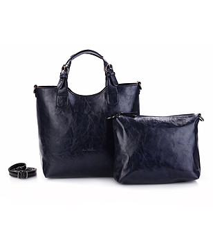 Тъмносиня дамска чанта с несесер Carla снимка