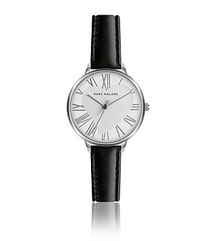 Дамски часовник в черно, сребристо и бяло с кожена каишка Sophia снимка