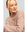 Бежов дамски пуловер с цветни нишки -2 снимка