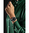 Черен дамски часовник с ефектен циферблат и кожена каишка-1 снимка