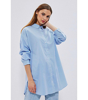 Дамска риза с памук в синьо и бяло на райе Betsey снимка