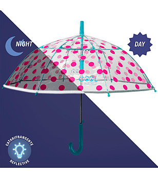 Прозрачен чадър на розови точки със светлоотразителен кант снимка
