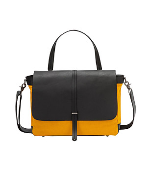 Дамска чанта в жълто и черно от текстил и естествена кожа Detroit снимка