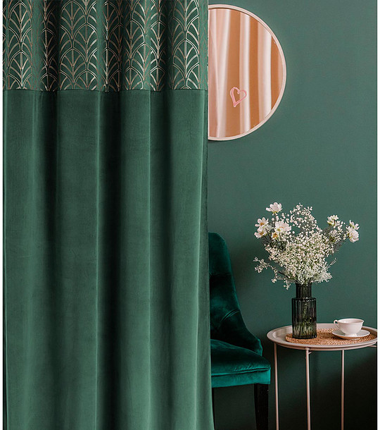 Плътна завеса с фигурални мотиви 140х280 см в тъмнозелено снимка