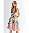 Розова памучна рокля с флорален принт Fara-2 снимка