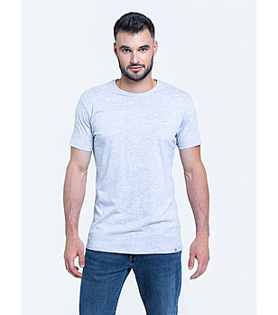 Памучна мъжка тениска в сив меланж Basic снимка